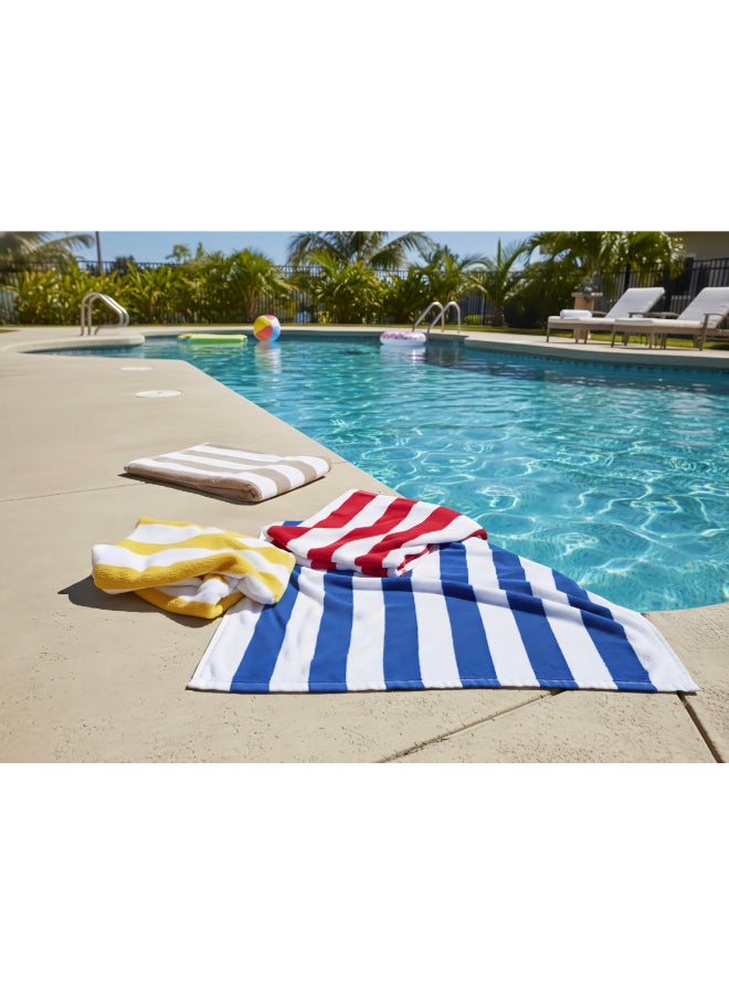 Ambrosia منشفة شاطئية كبيرة 90x180 سم من القطن الأصفر والأبيض المخطط لصيف سريع الجفاف وملاءة حمام تيري وغطاء شاطئي للنزهات والسفر والسبا - Image 5